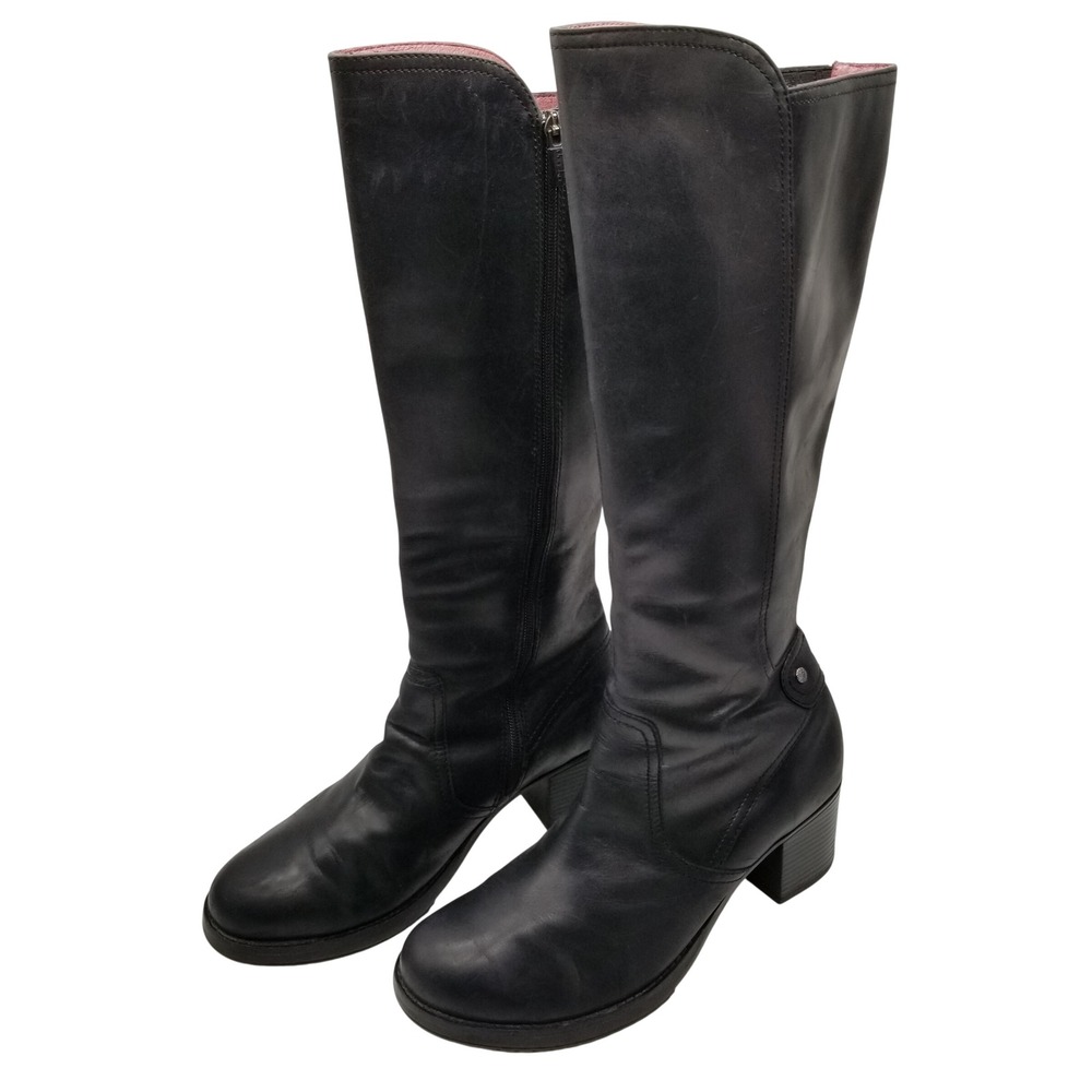 Dansko Black Leather Knee-High Heeled Boots